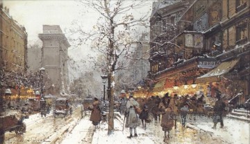  schnee - A Busy Boulavard Unter Schnee Pariser Guaschgemälde Eugene Galien Laloue